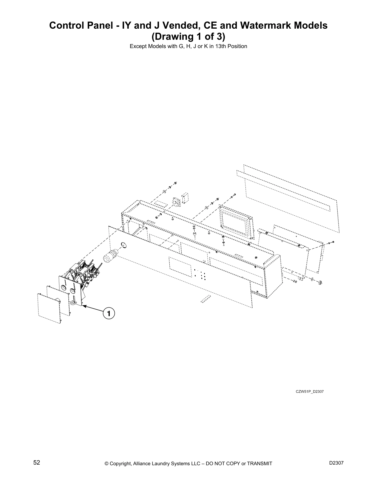Control Panel - IY and J Vended, CE and Watermark Models
(Drawing 1 of 3)