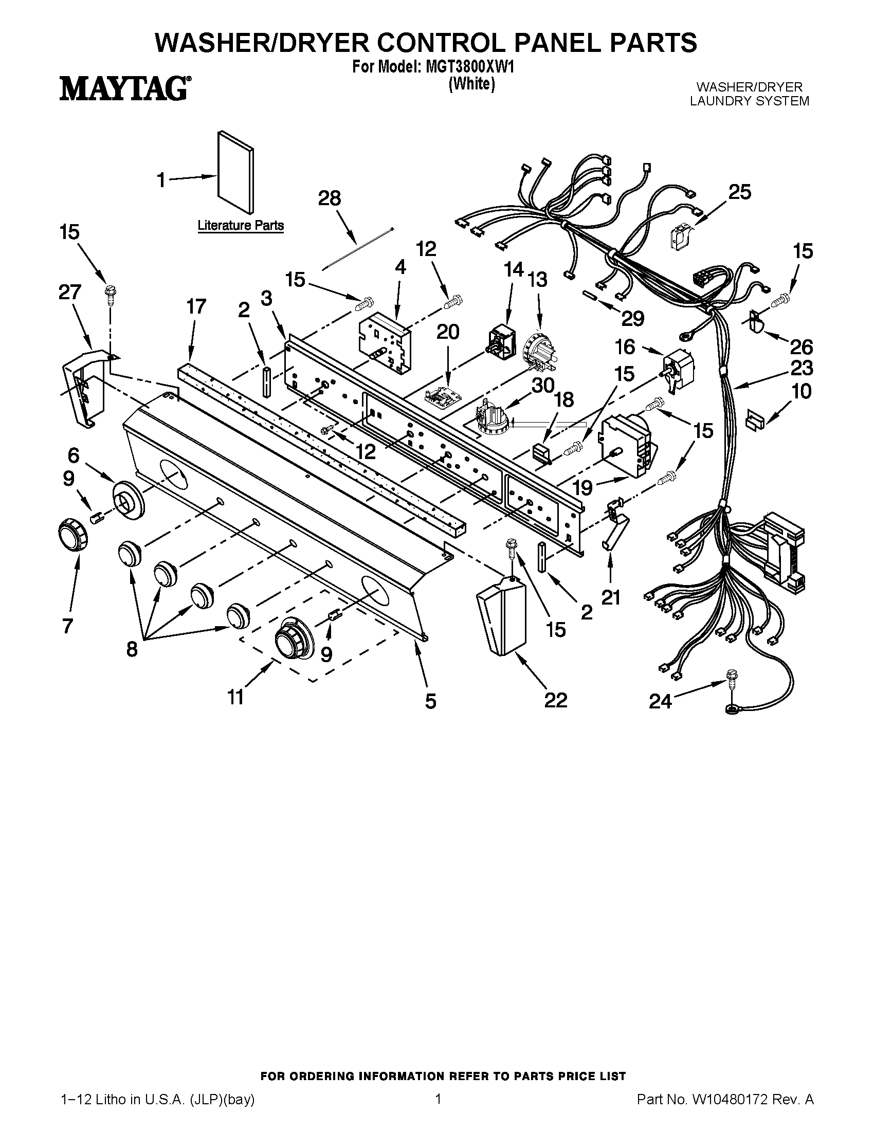 01 - WASHER/DRYER CONTROL PANEL PARTS