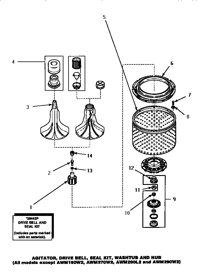 03 - AGITATOR/DRIVE BELL/SEAL KIT/TUB & HUB