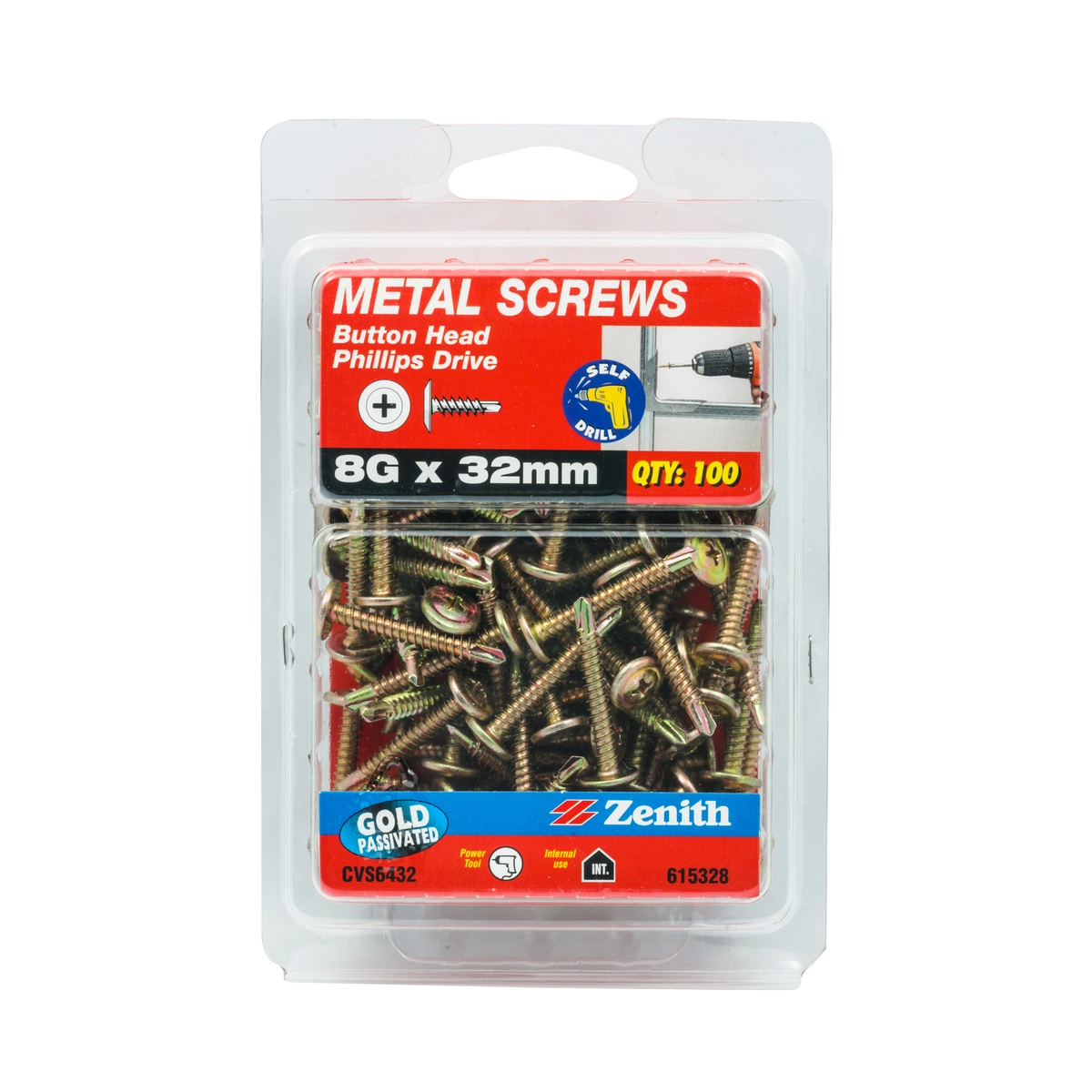 ZENITH® 8G x 32mm Gold Passivated Metal Screws – 100 Pack
