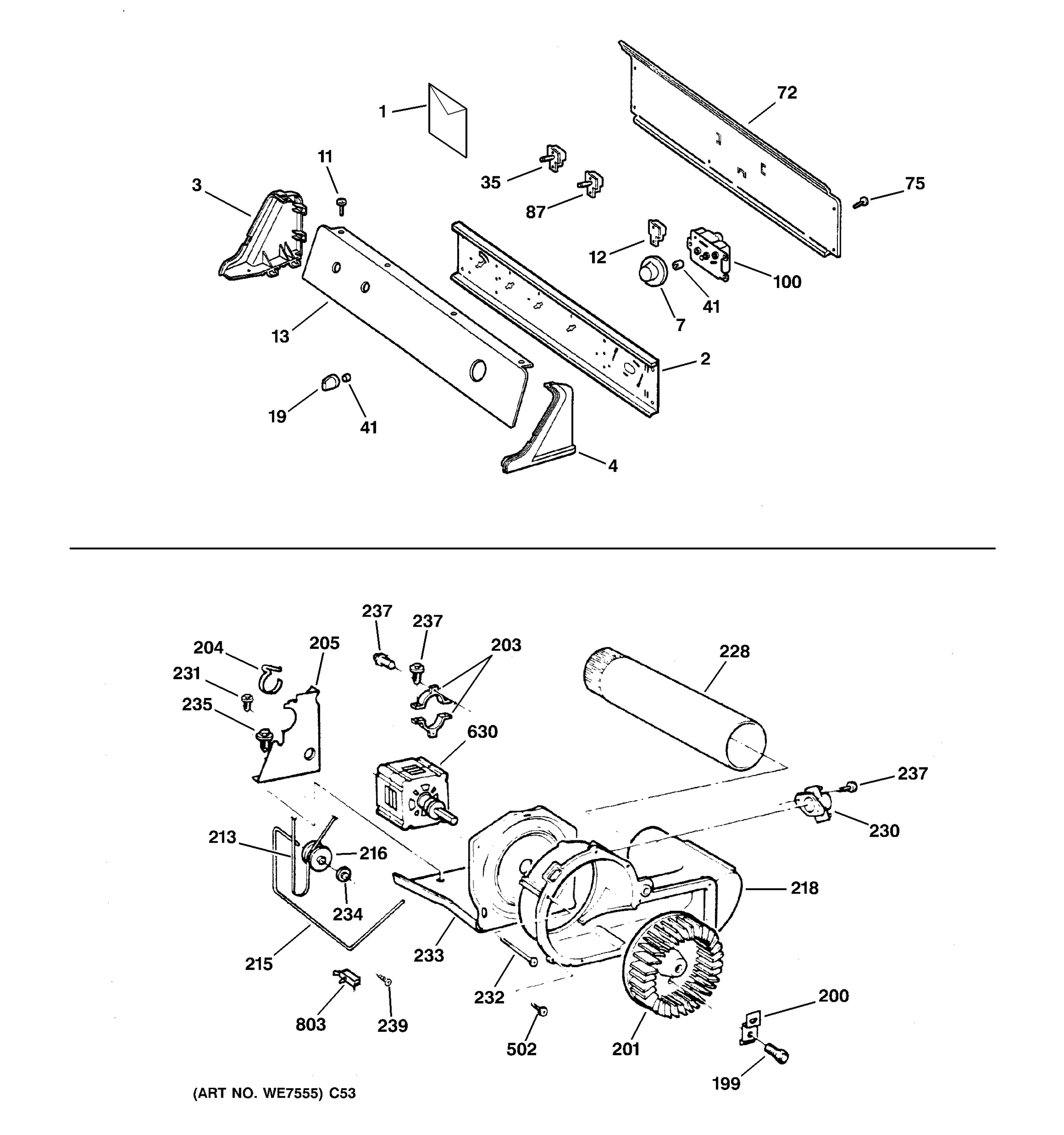 CONTROLS, BACKSPLASH, BLOWER & MOTOR