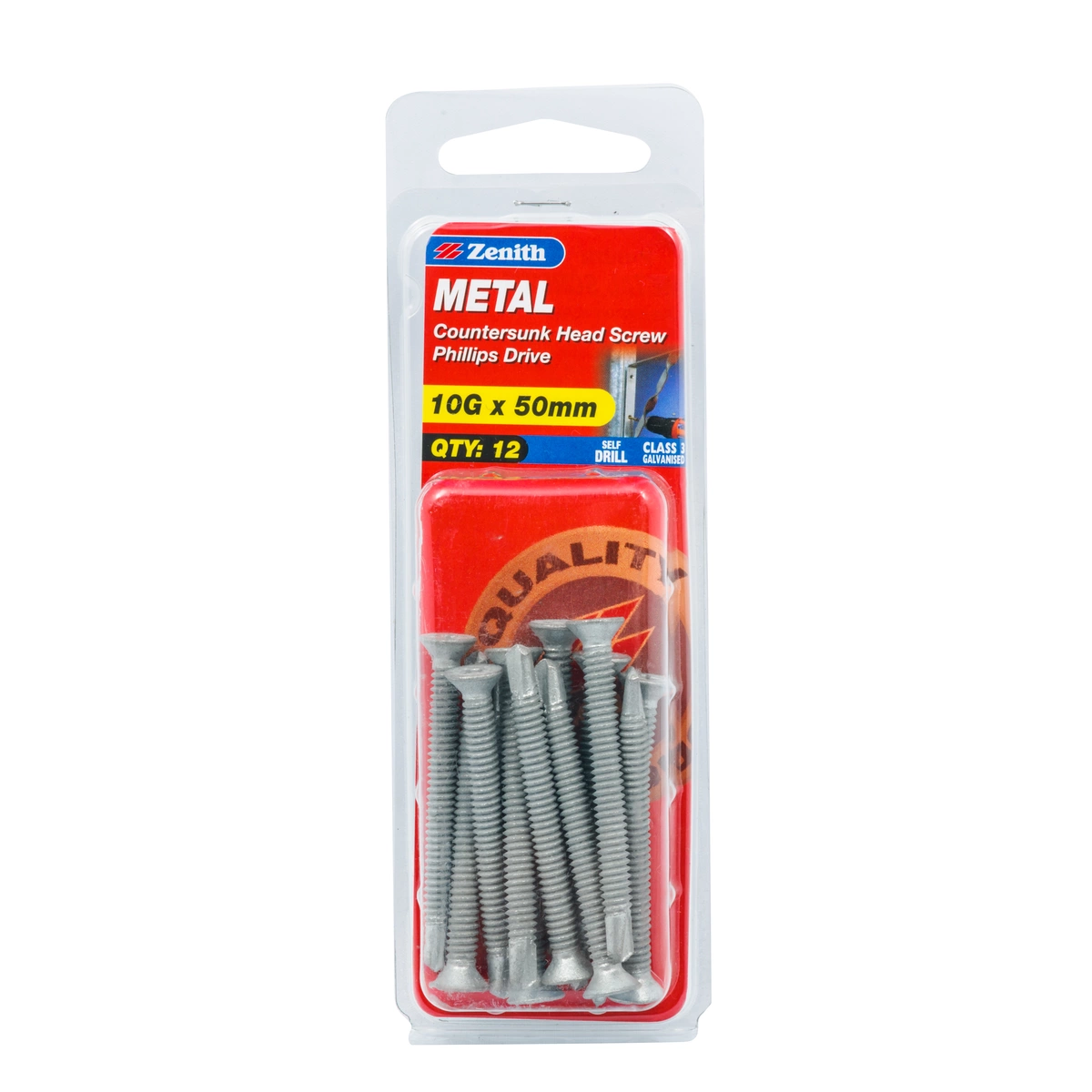 ZENITH® 10G x 50mm Class 3 Galvanised Metal Screws – 12 Pack