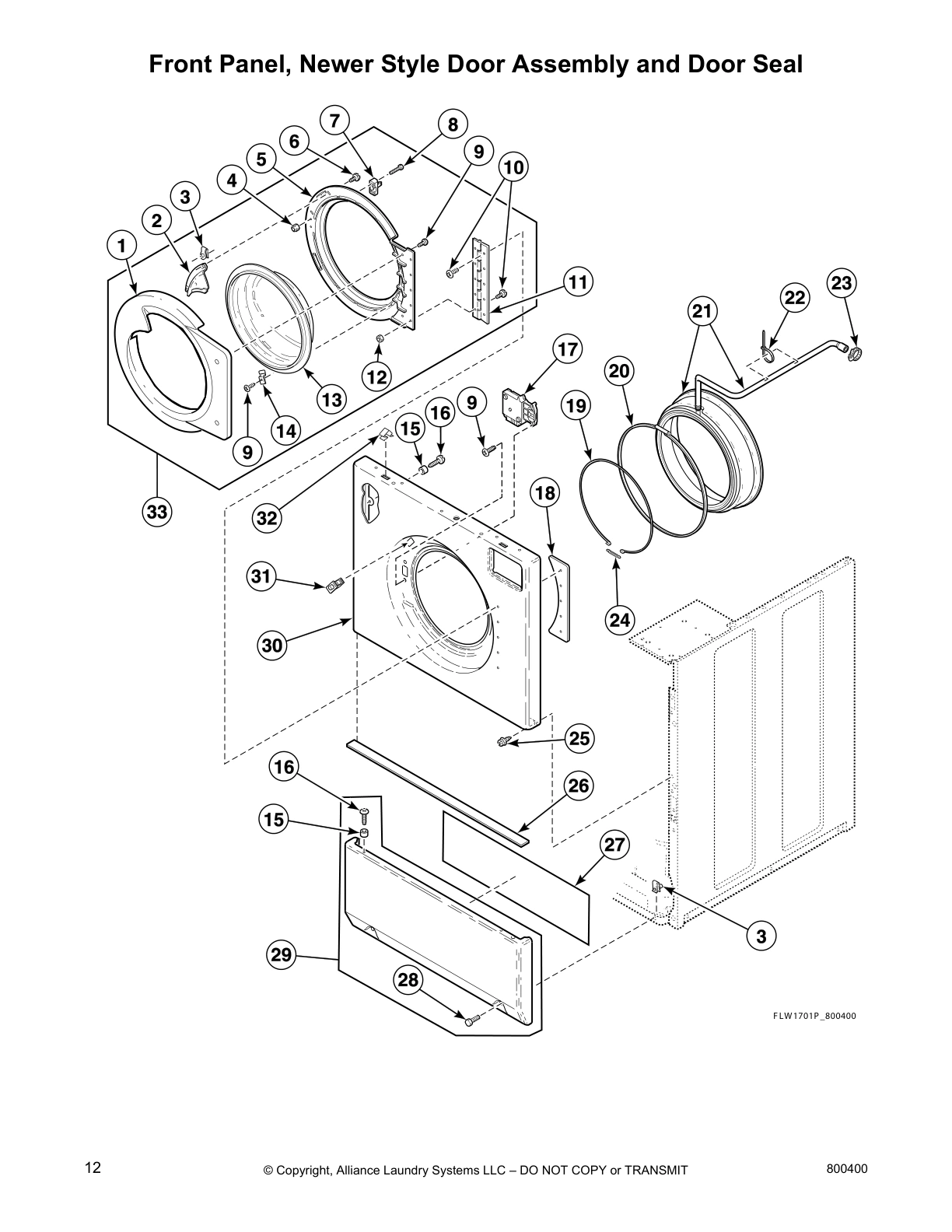 Front Panel, Newer Style Door Assembly and Door Seal