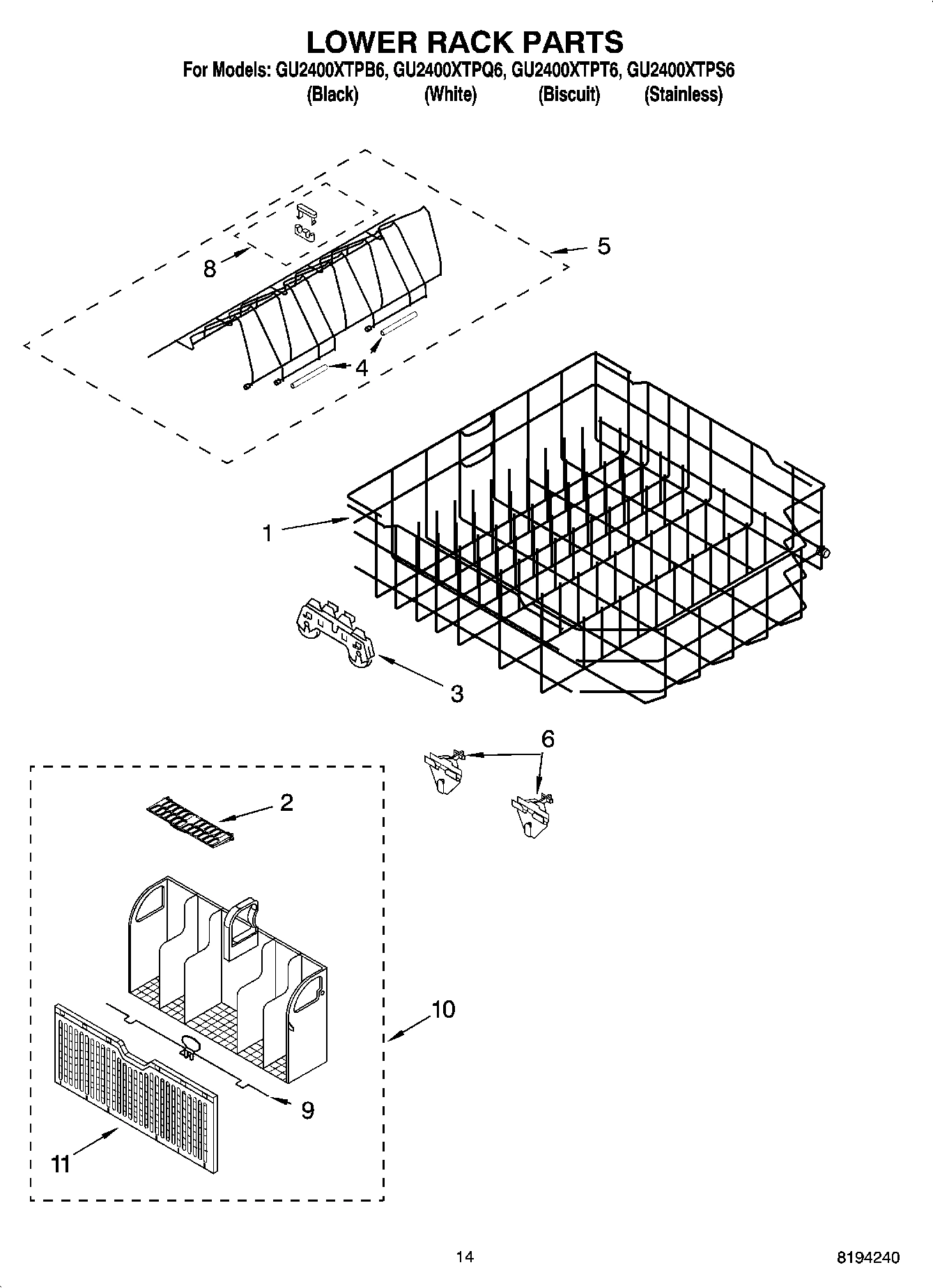 11 - LOWER RACK PARTS, OPTIONAL PARTS (NOT INCLUDED)