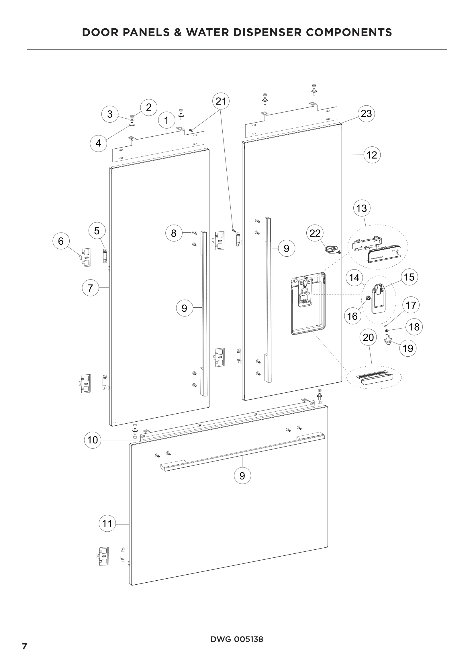 DOOR PANELS & WATER DISPENSER COMPONENTS