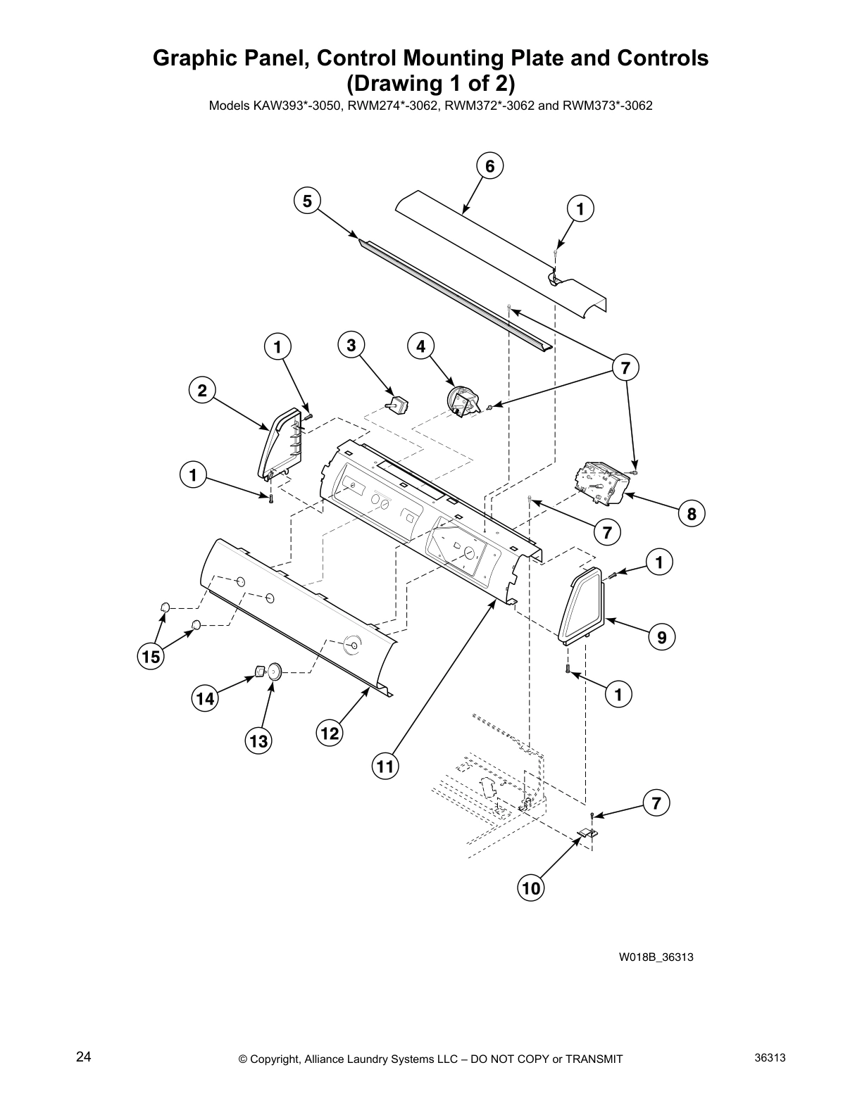 Graphic Panel, Control Mounting Plate and Controls
(Drawing 1 of 2)