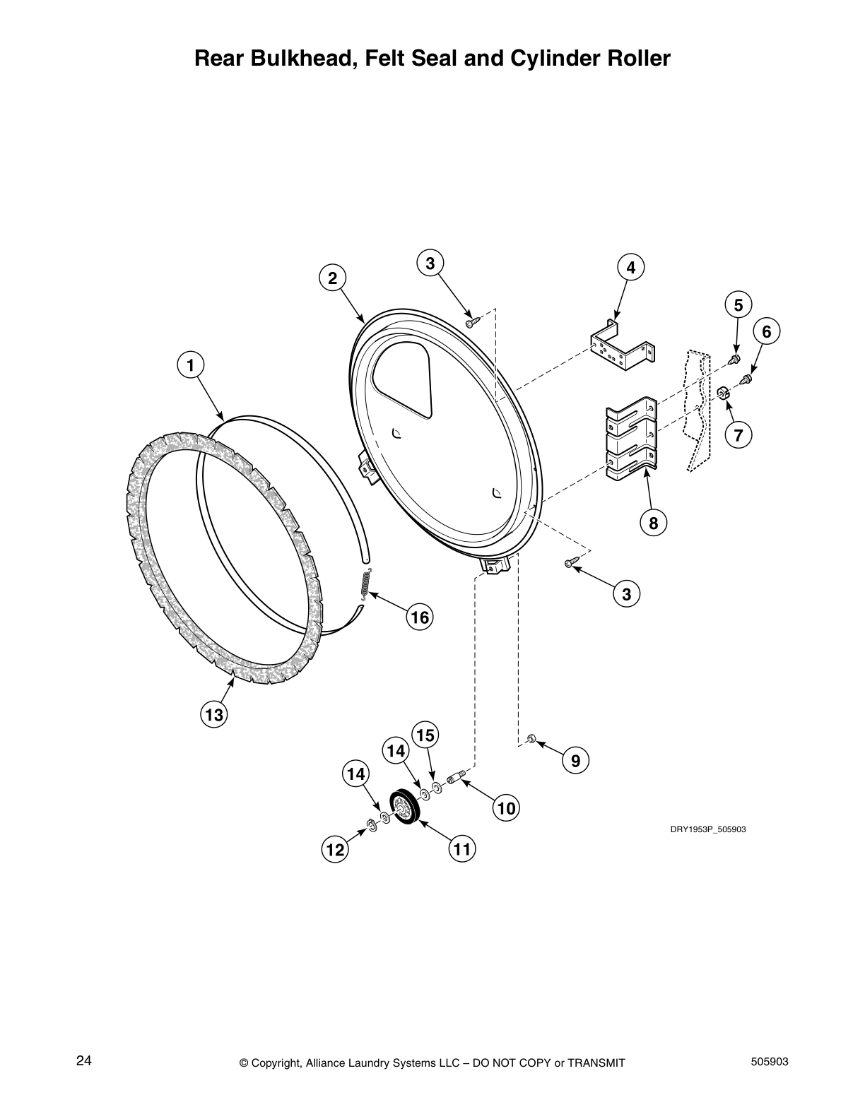 Rear Bulkhead, Felt Seal and Cylinder Roller