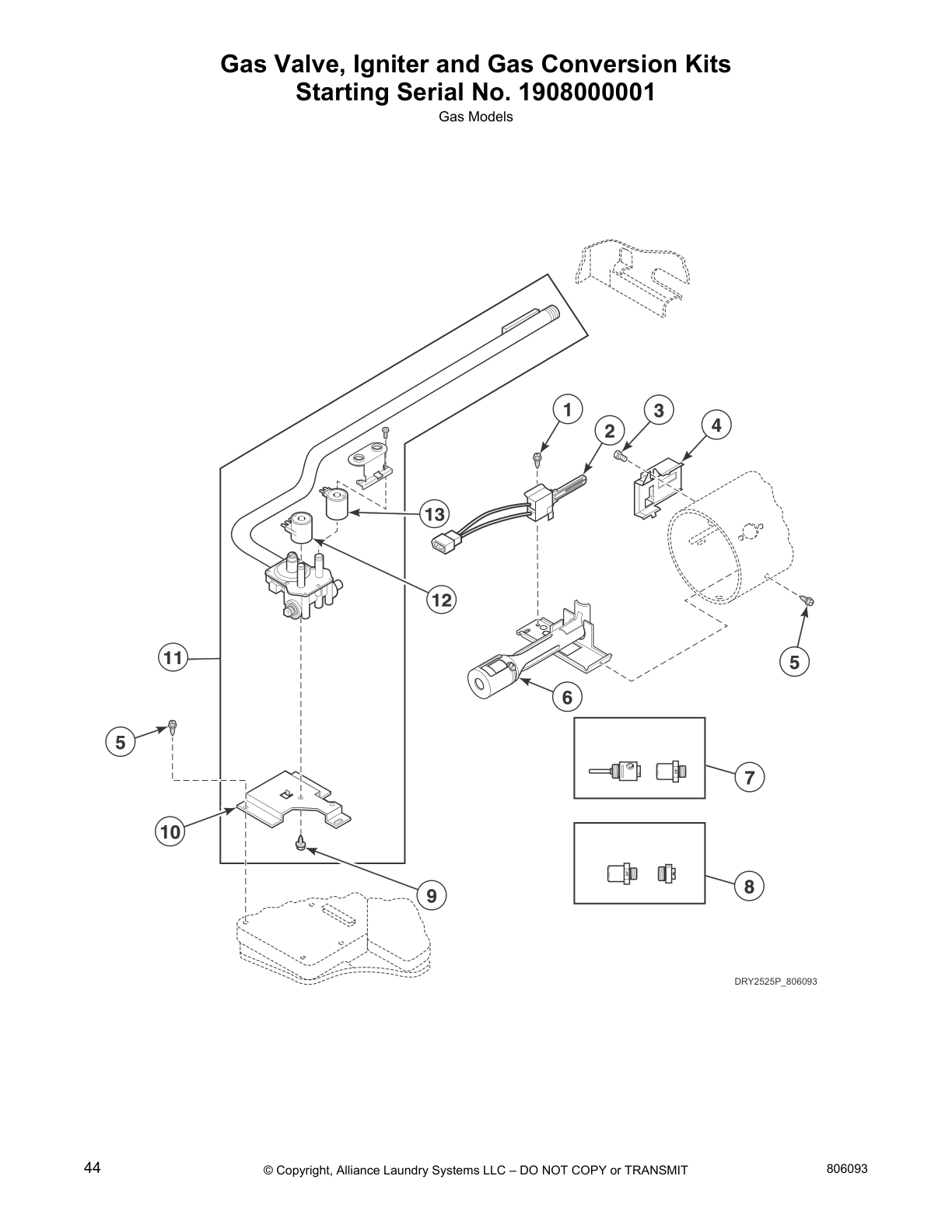 Gas Valve, Igniter and Gas Conversion Kits
Starting Serial No. 1908000001