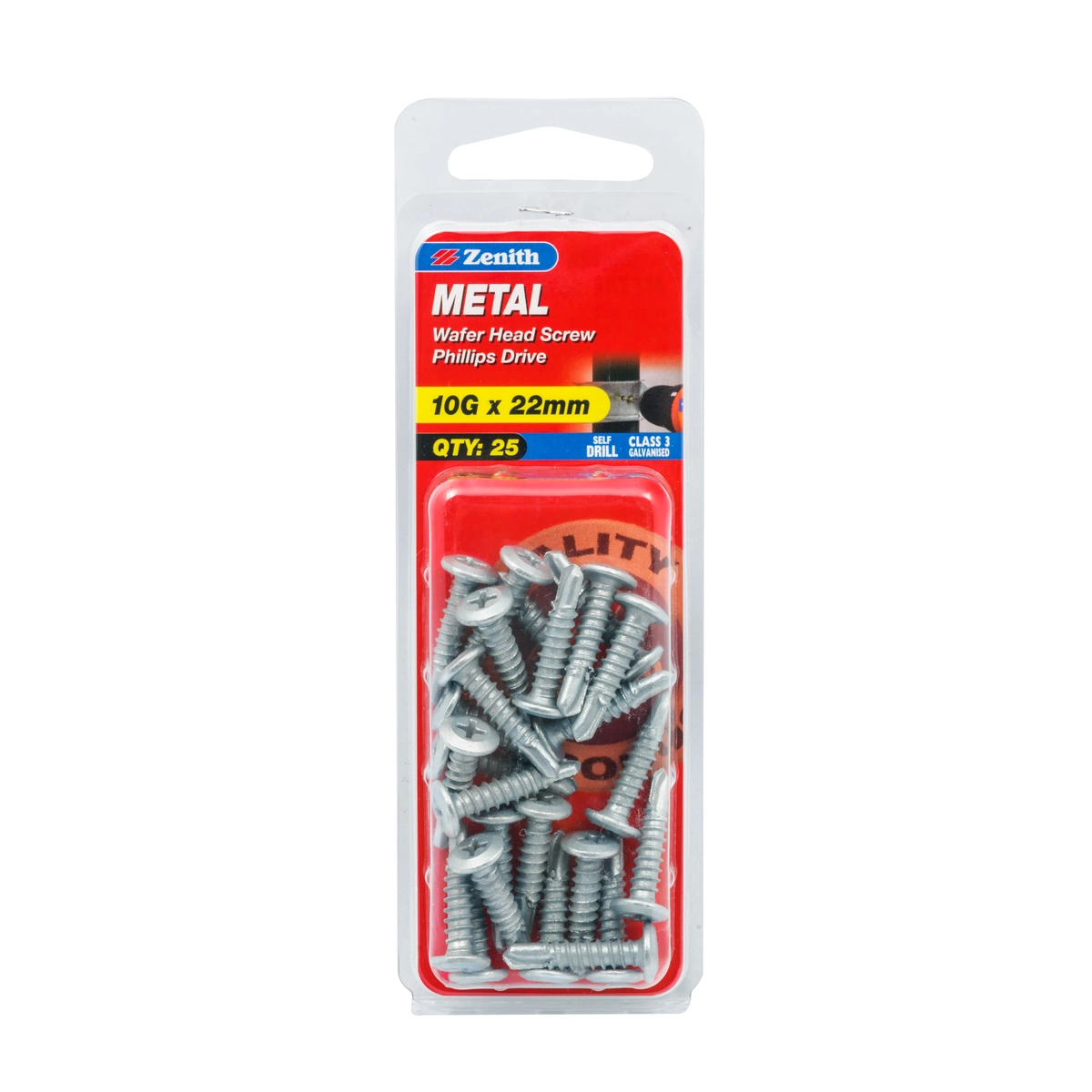 ZENITH® 10G x 22mm Class 3 Galvanised Metal Screws – 25 Pack