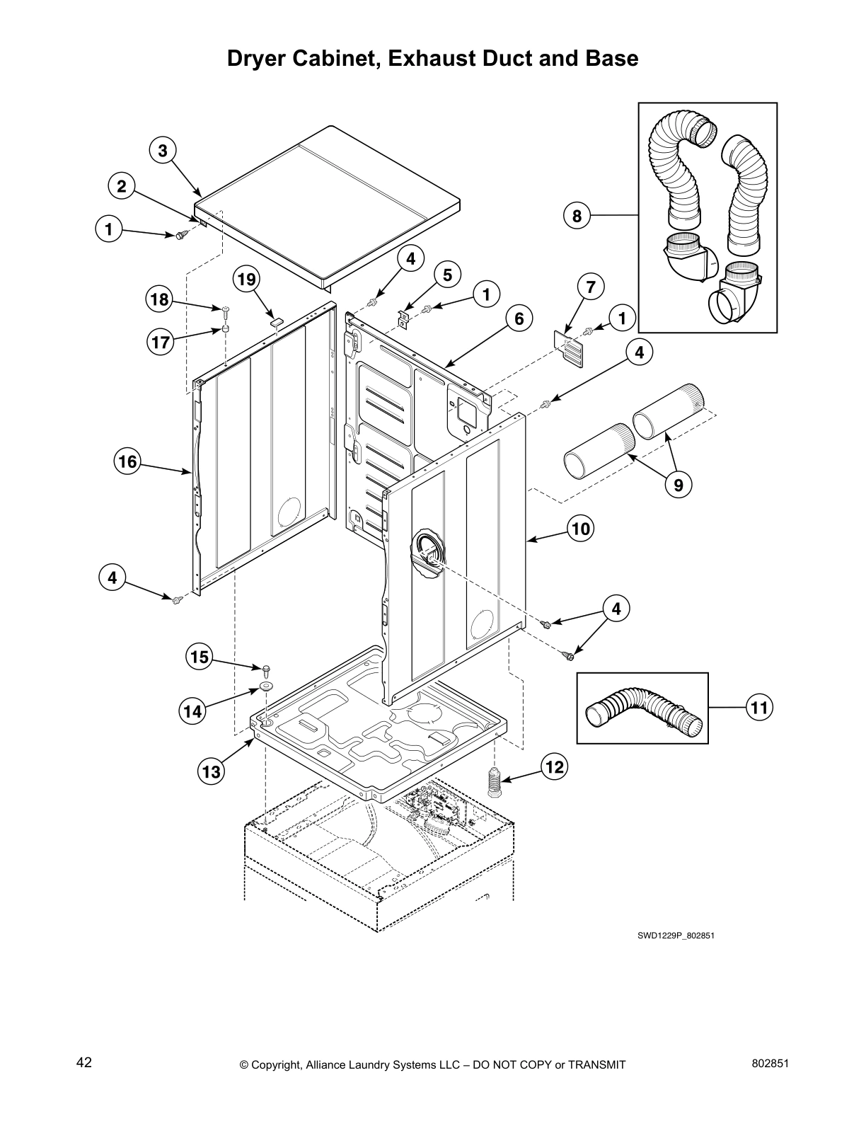 Dryer Cabinet, Exhaust Duct and Base