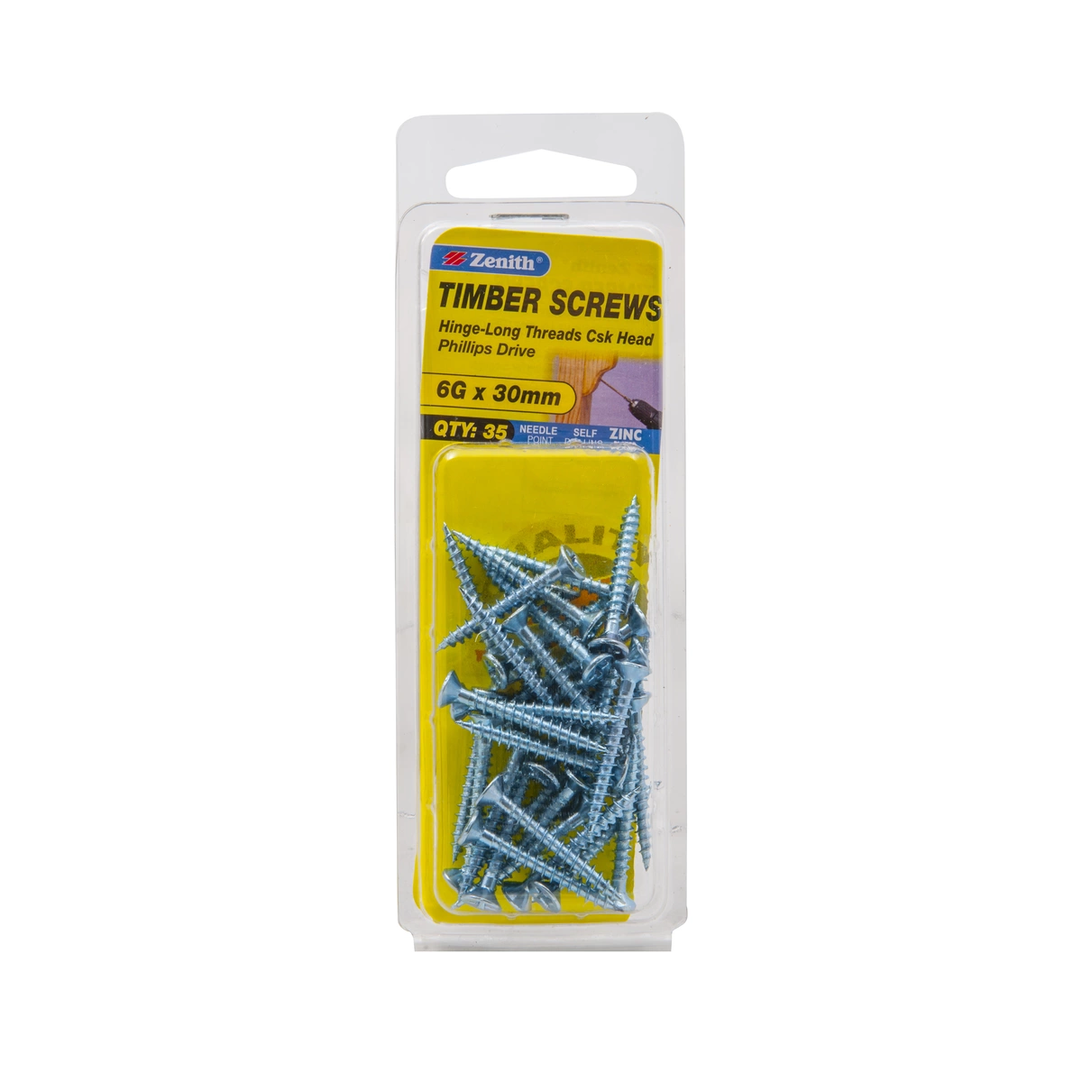 ZENITH® 6G x 30mm Zinc Plated Timber Screws – 35 Pack