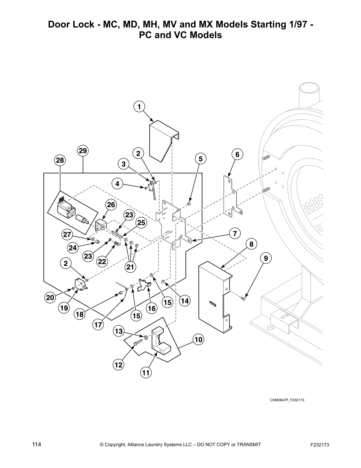 Door Lock - MC, MD, MH, MV and MX Models Starting 1/97 -
PC and VC Models