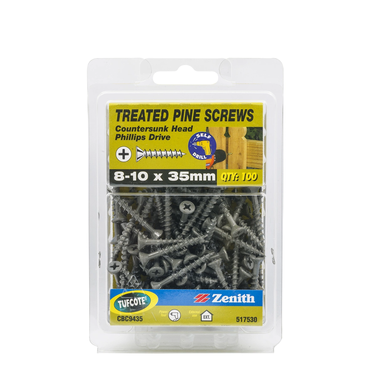 ZENITH® 8G x 35mm TUFCOTE® Treated Pine Screws – 100 Pack
