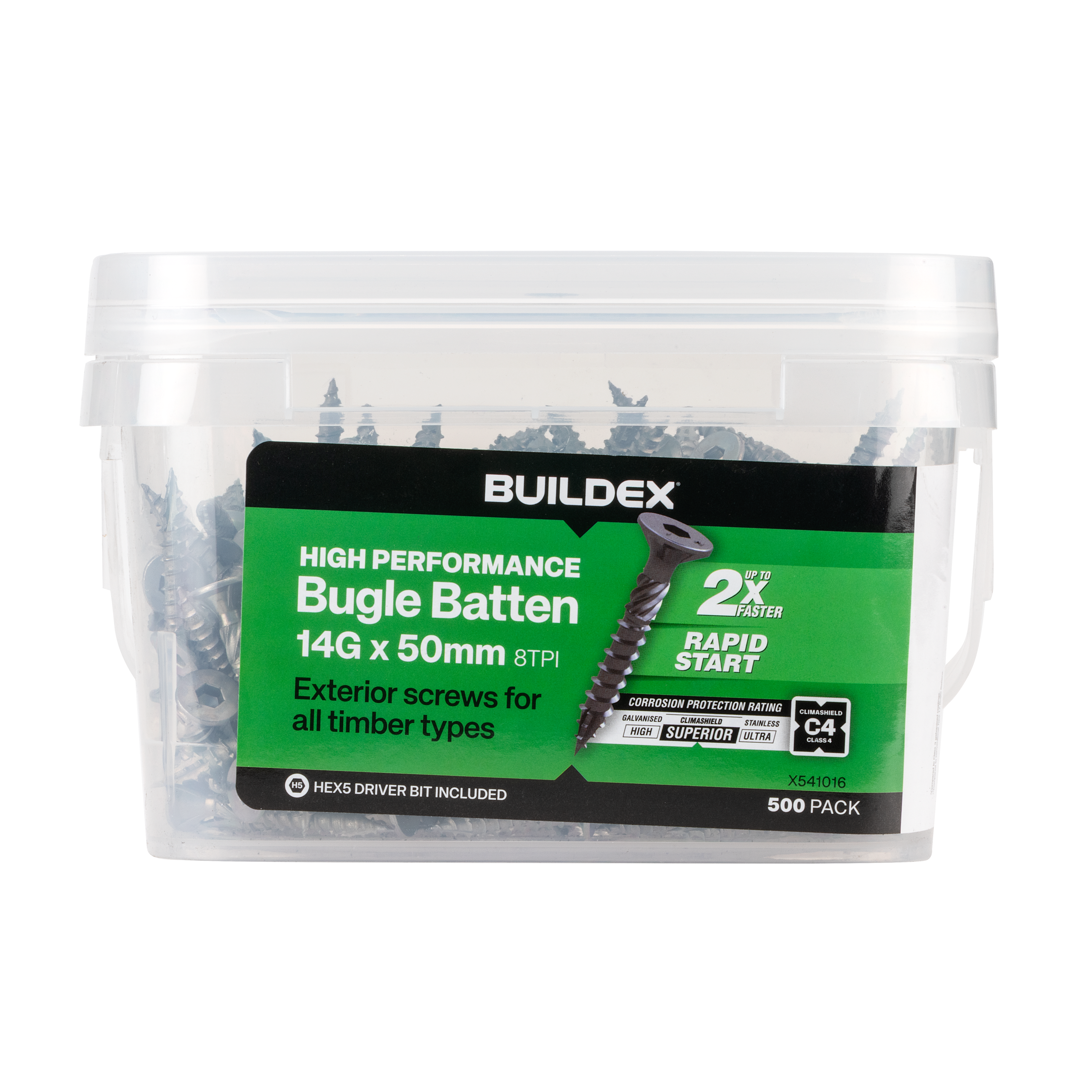 Buildex® High Performance Bugle Batten Screws 14G x 50mm – Hex Head – Climashield Class 4 – 500 Pack