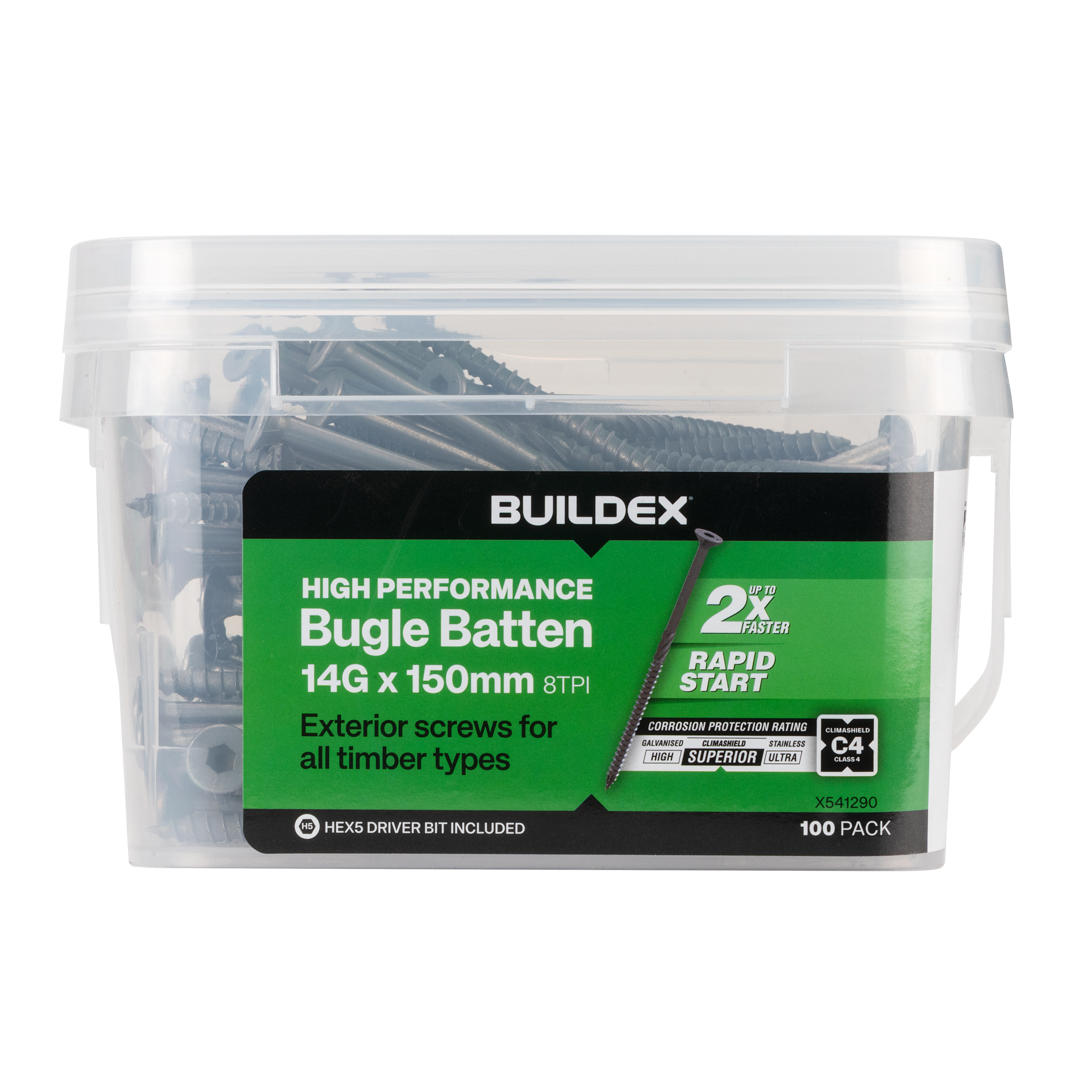Buildex® High Performance Bugle Batten Screws 14G x 150mm – Hex Head – Climashield Class 4 – 100 Pack