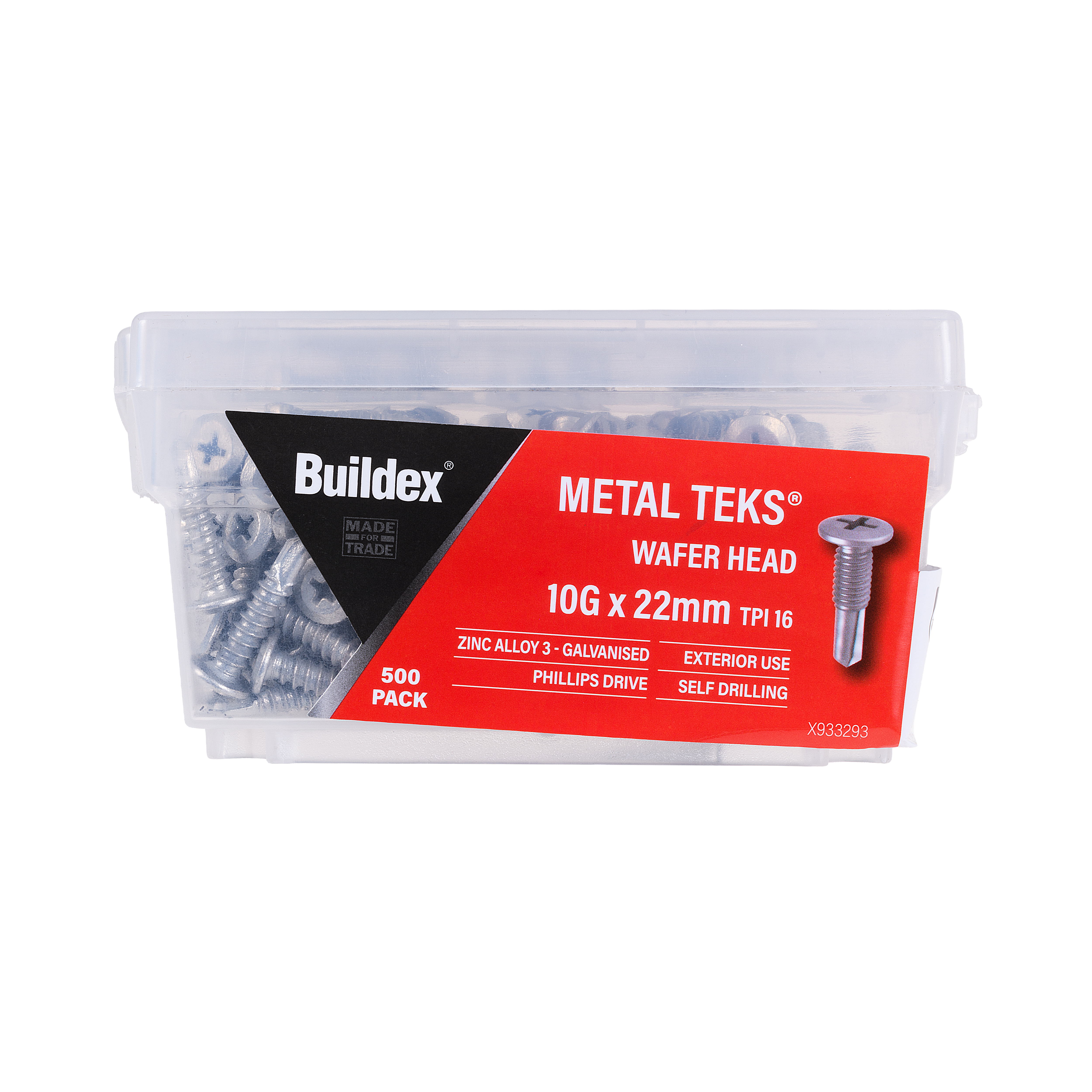 Buildex® Metal TEKS® Screws 10G x 22mm – Wafer Head – Galvanised – Zinc Alloy C3 – Pack of 500