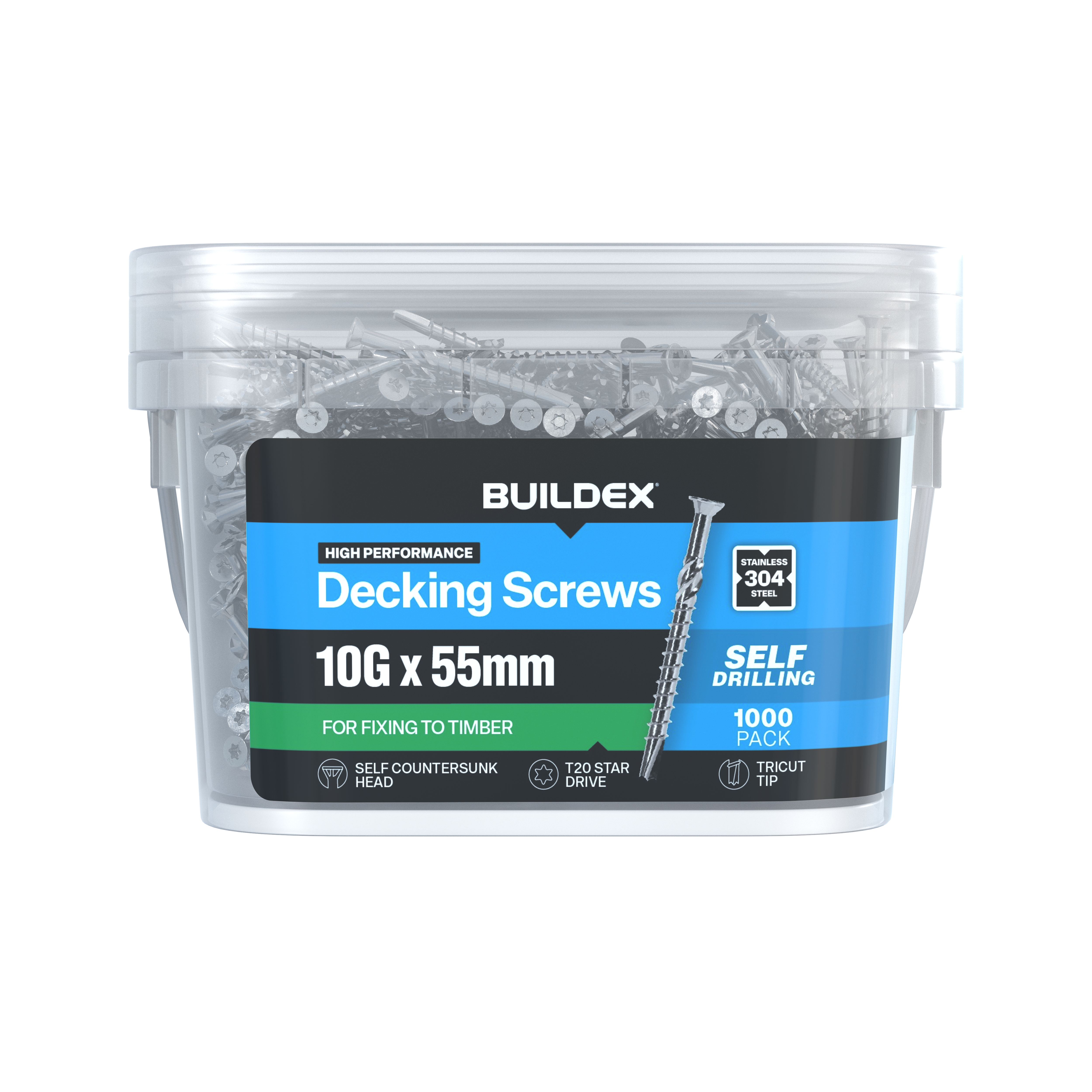 Buildex® 10G x 55mm 304 Stainless Steel Decking Screws – 1000 pack