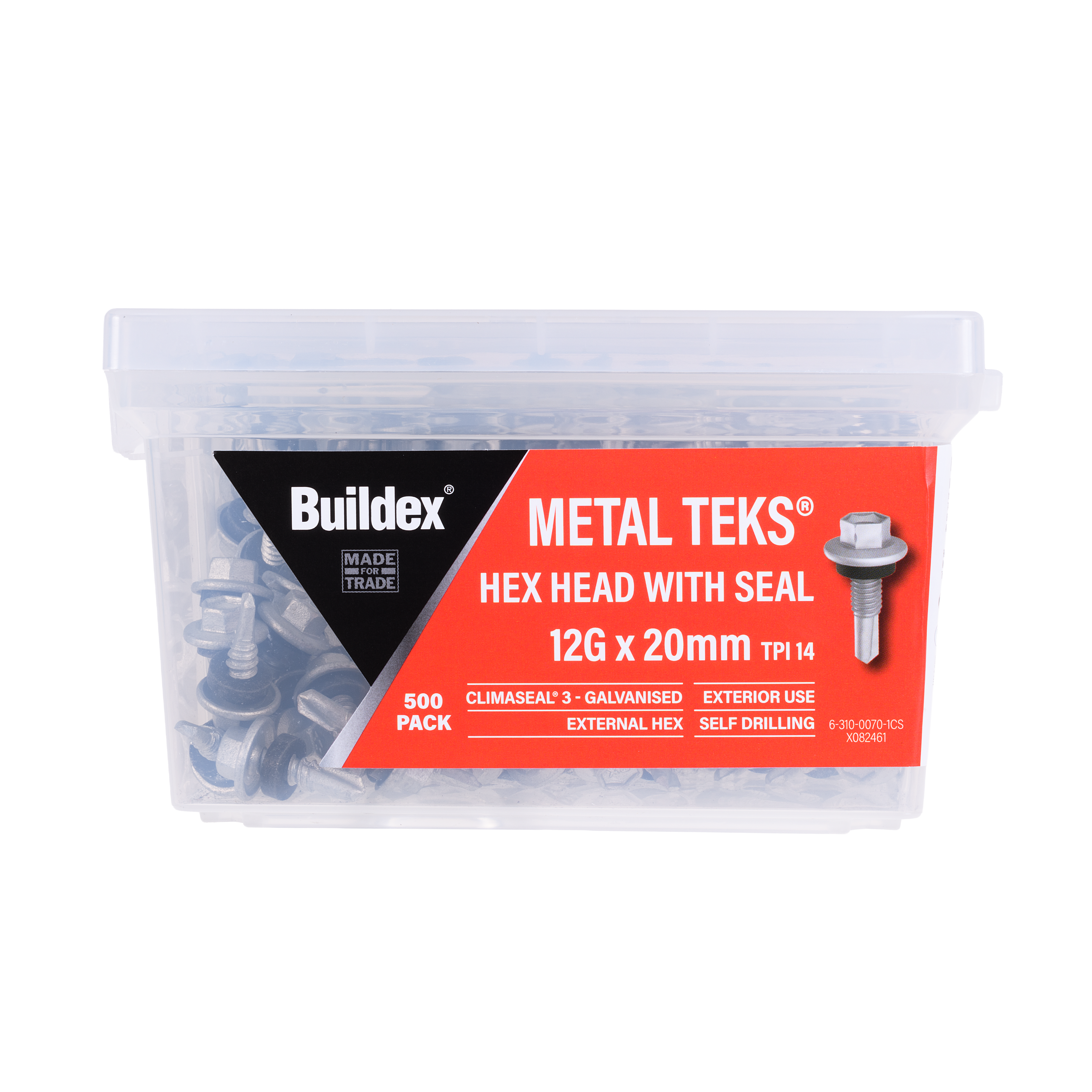 Buildex® Metal TEKS® Screws 12G x 20mm – Hex Head with Seal – Climaseal® 3 – 500 Pack