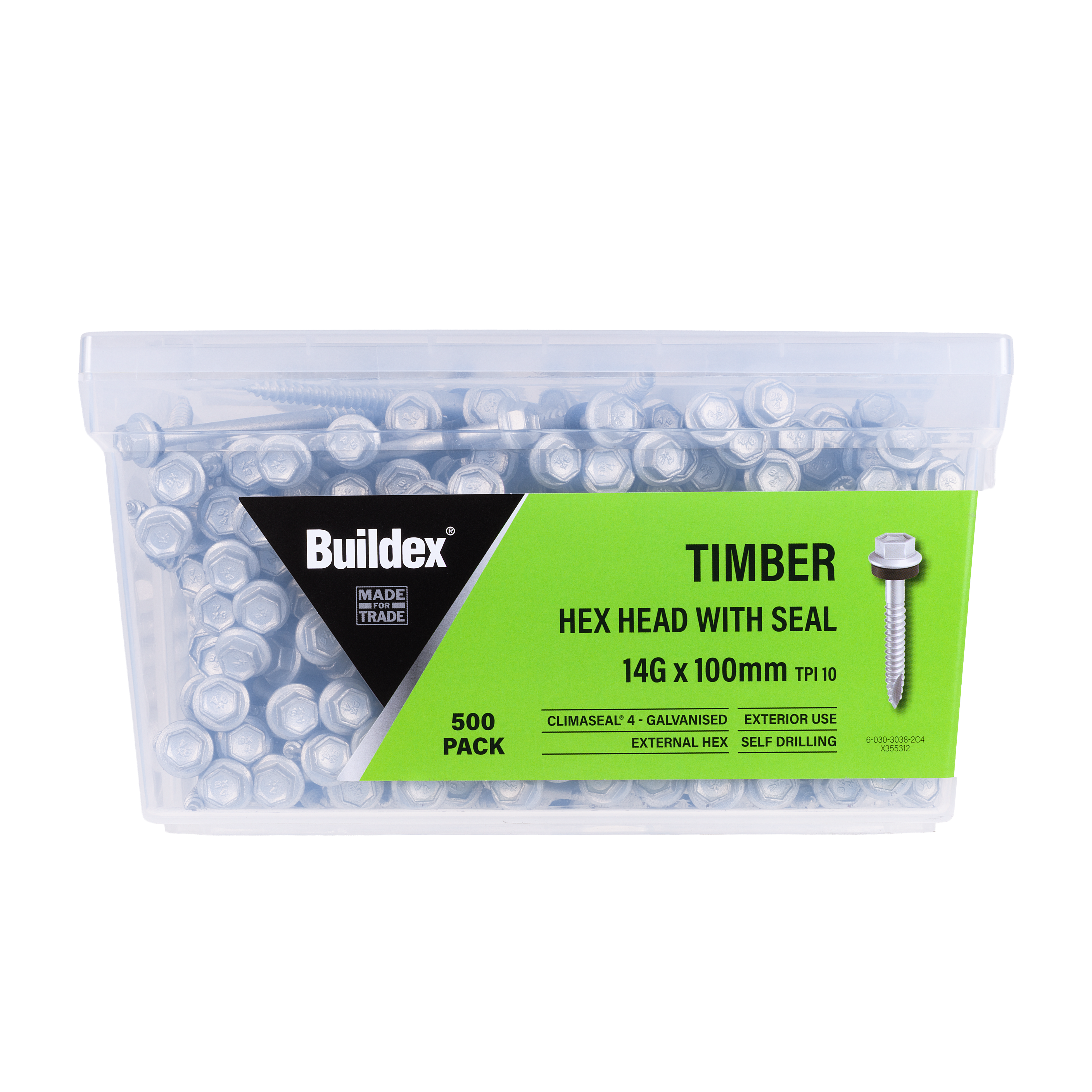 Buildex® Timber Screws 14G x 100mm – Hex Head with Seal – Climaseal® 4 – Pack of 500