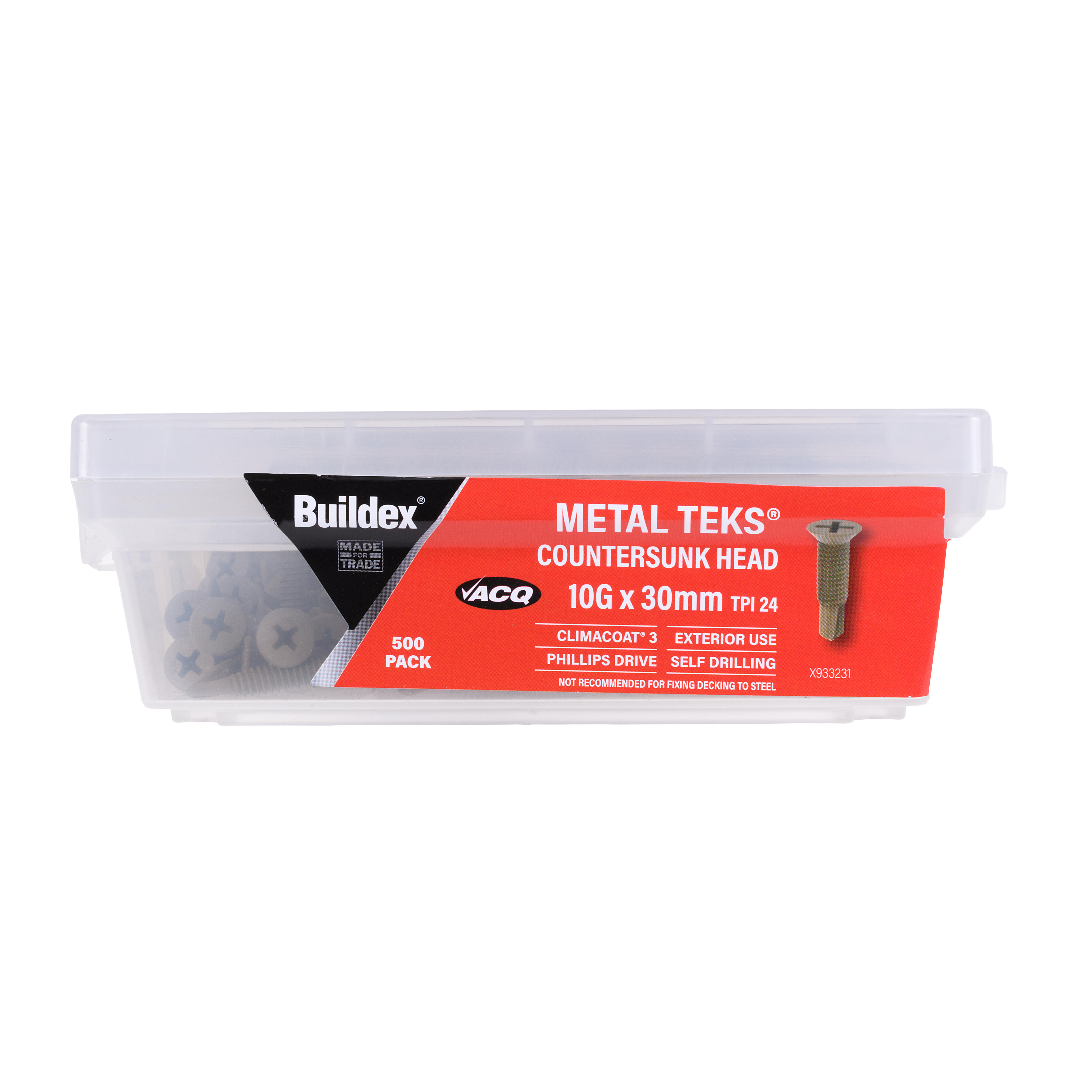 Buildex® Metal TEKS® Screws 10G x 30mm – Countersunk Head – Climacoat® 3 – Pack of 500