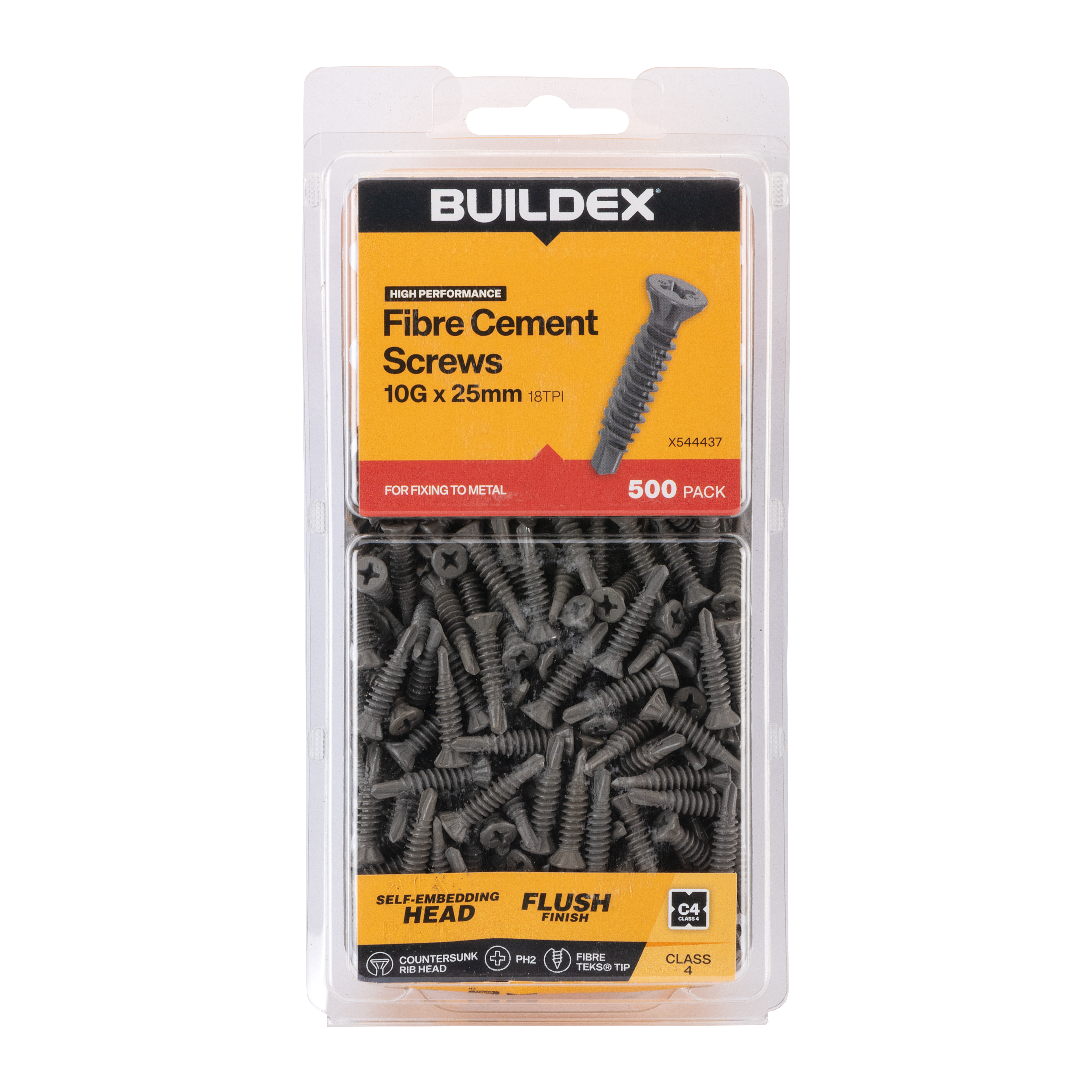 Buildex® 10G x 25mm Class 4 Fibre TEKS® Screws – 500 Pack
