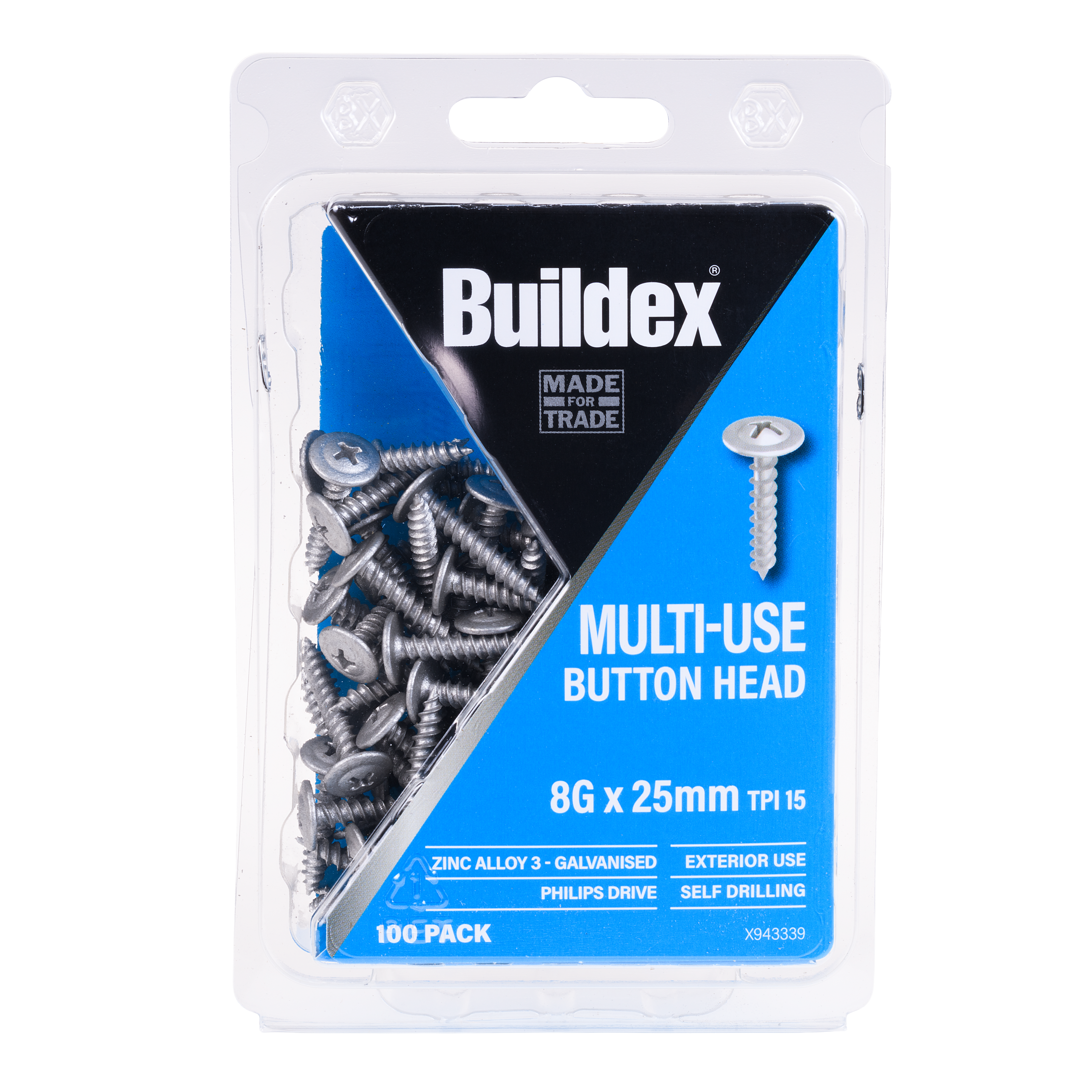 Buildex® Multi-Use Screws 8G x 25mm – Button Head – Galvanised – Zinc Alloy C3 – 100 Pack