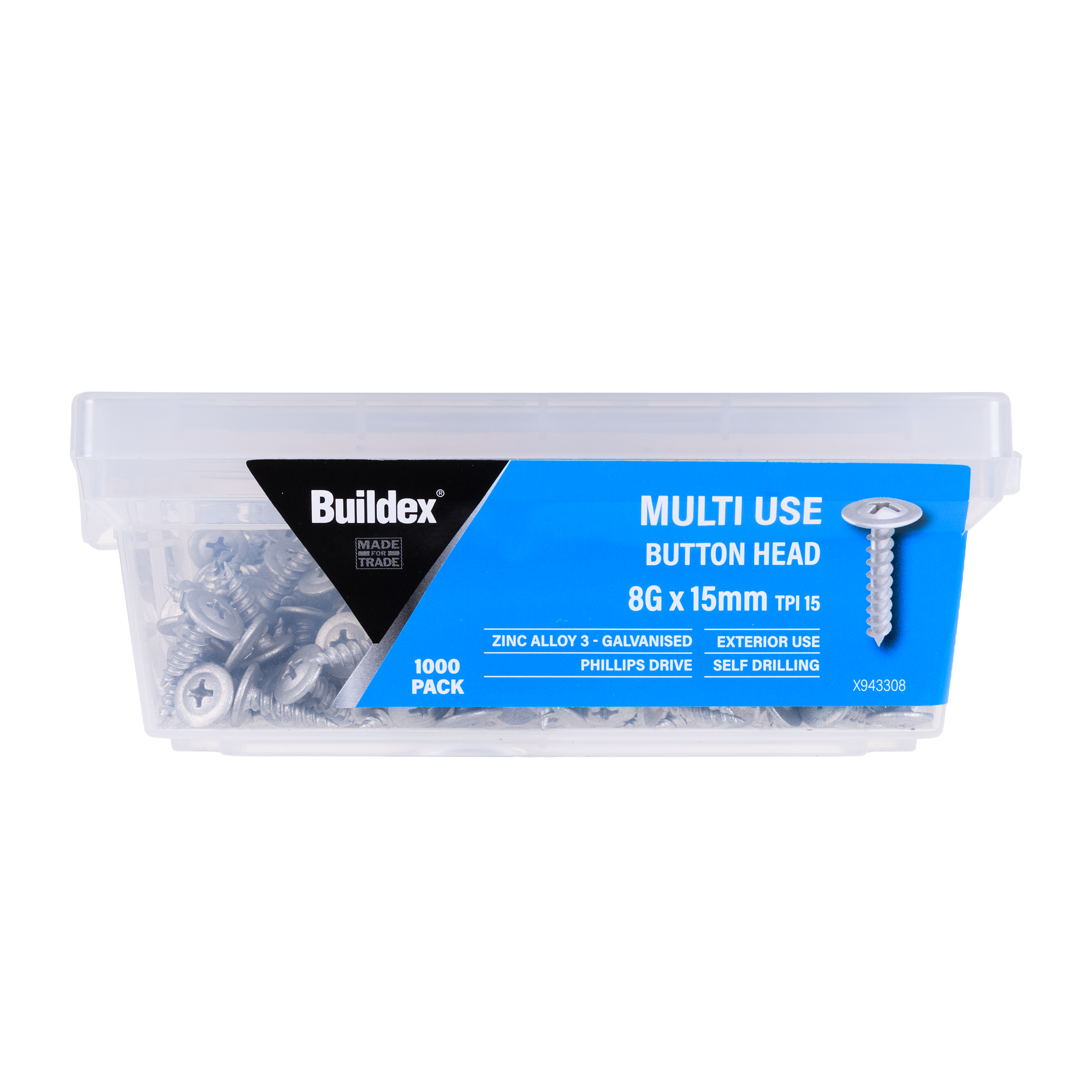 Buildex® Multi-Use Screws 8G x 15mm – Button Head – Galvanised – Zinc Alloy C3 – 1000 Pack