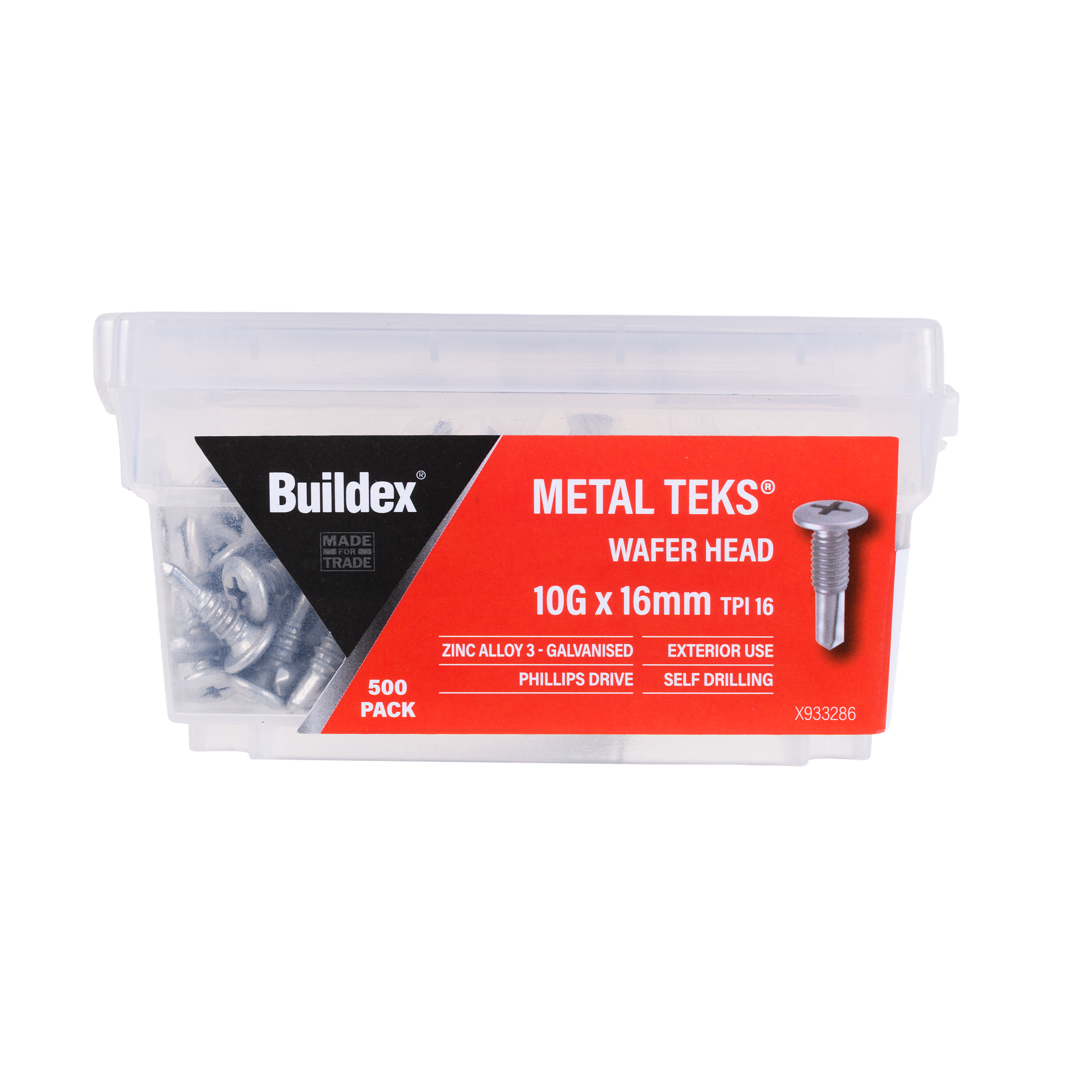 Buildex® Metal TEKS® Screws 10G x 16mm – Wafer Head – Galvanised – Zinc Alloy C3 – Pack of 500