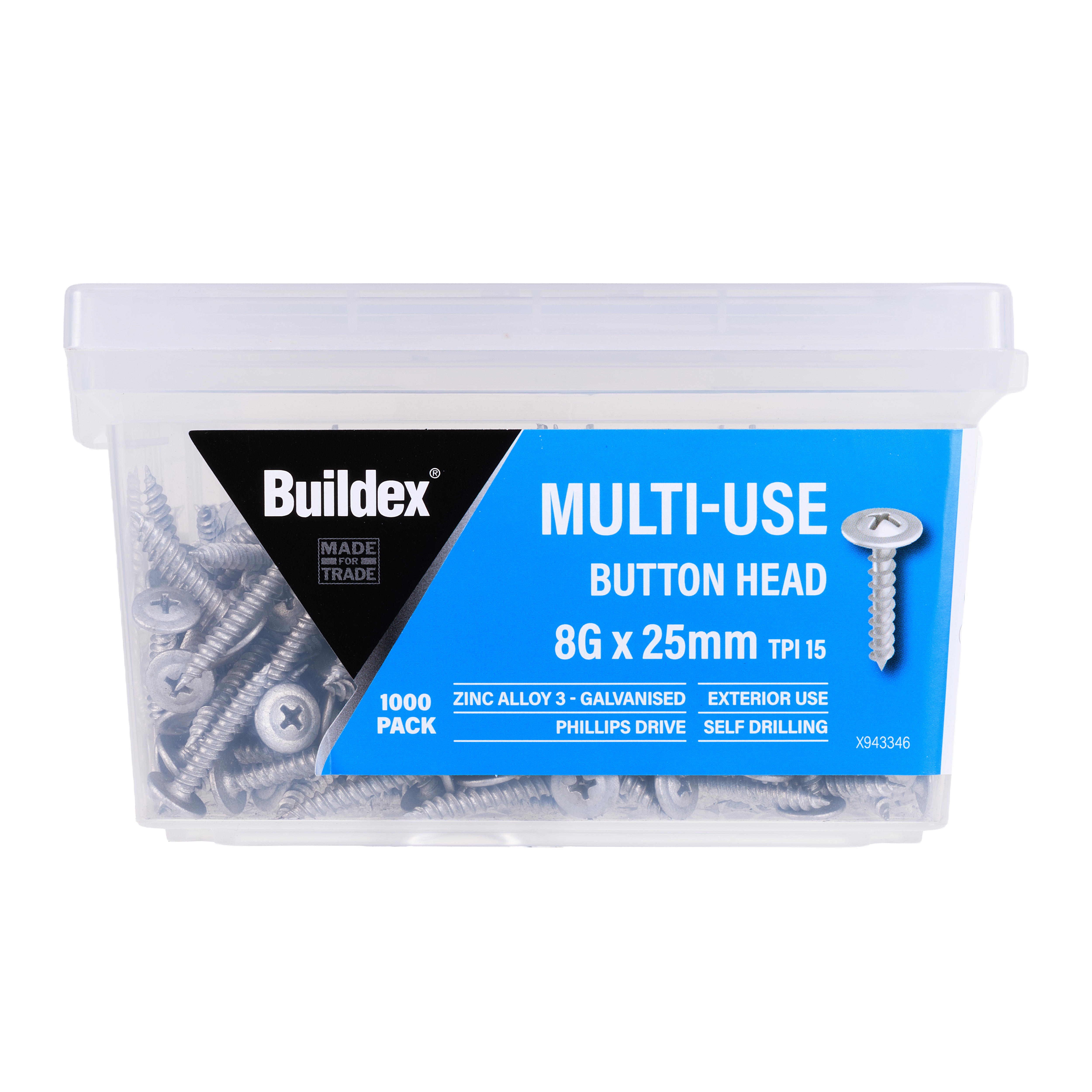 Buildex® Multi-Use Screws 8G x 25mm – Button Head – Galvanised – Zinc Alloy C3 – 1000 Pack