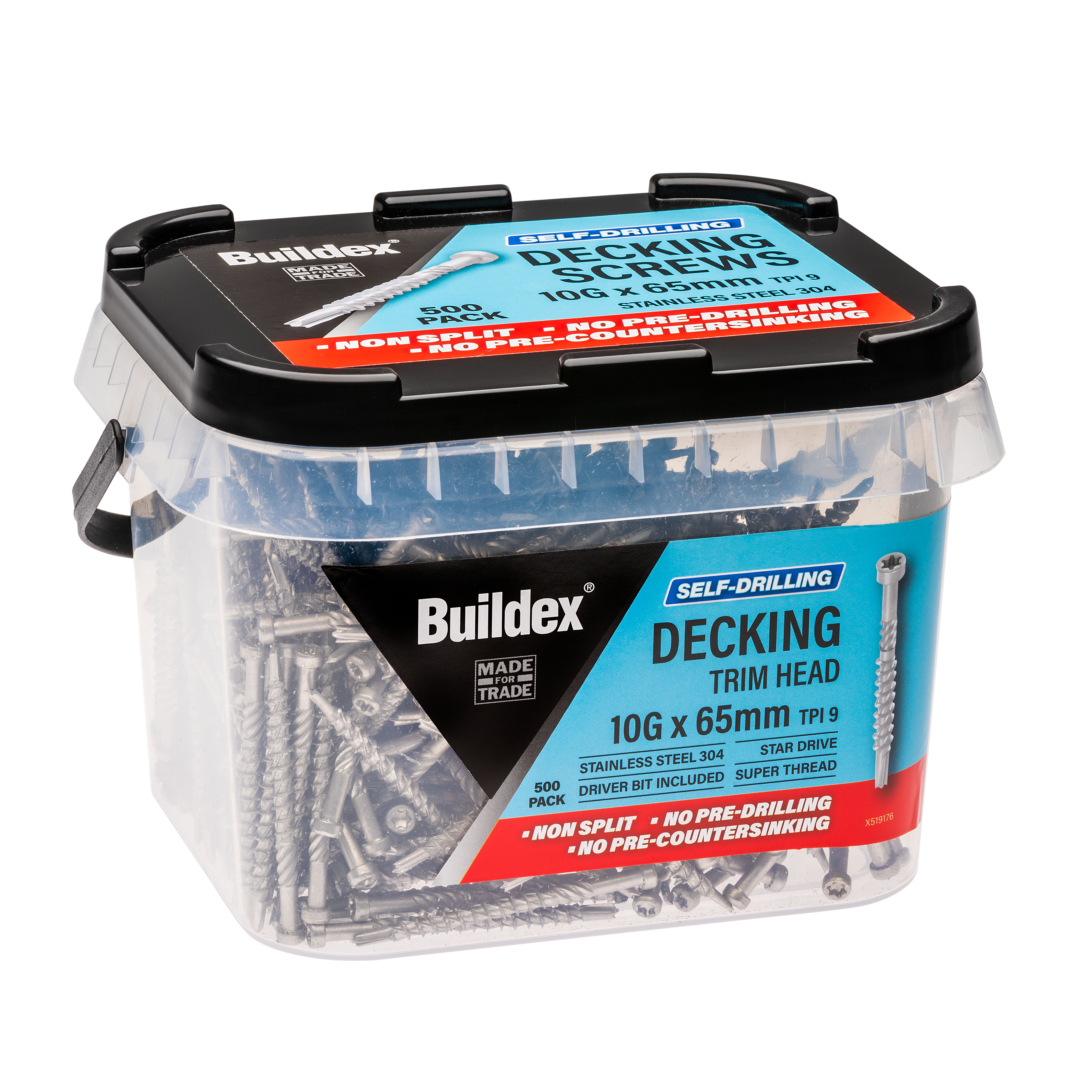 Buildex® Decking Screw 10G x 65mm – Trim Head – Stainless Steel 304 – Pack of 500