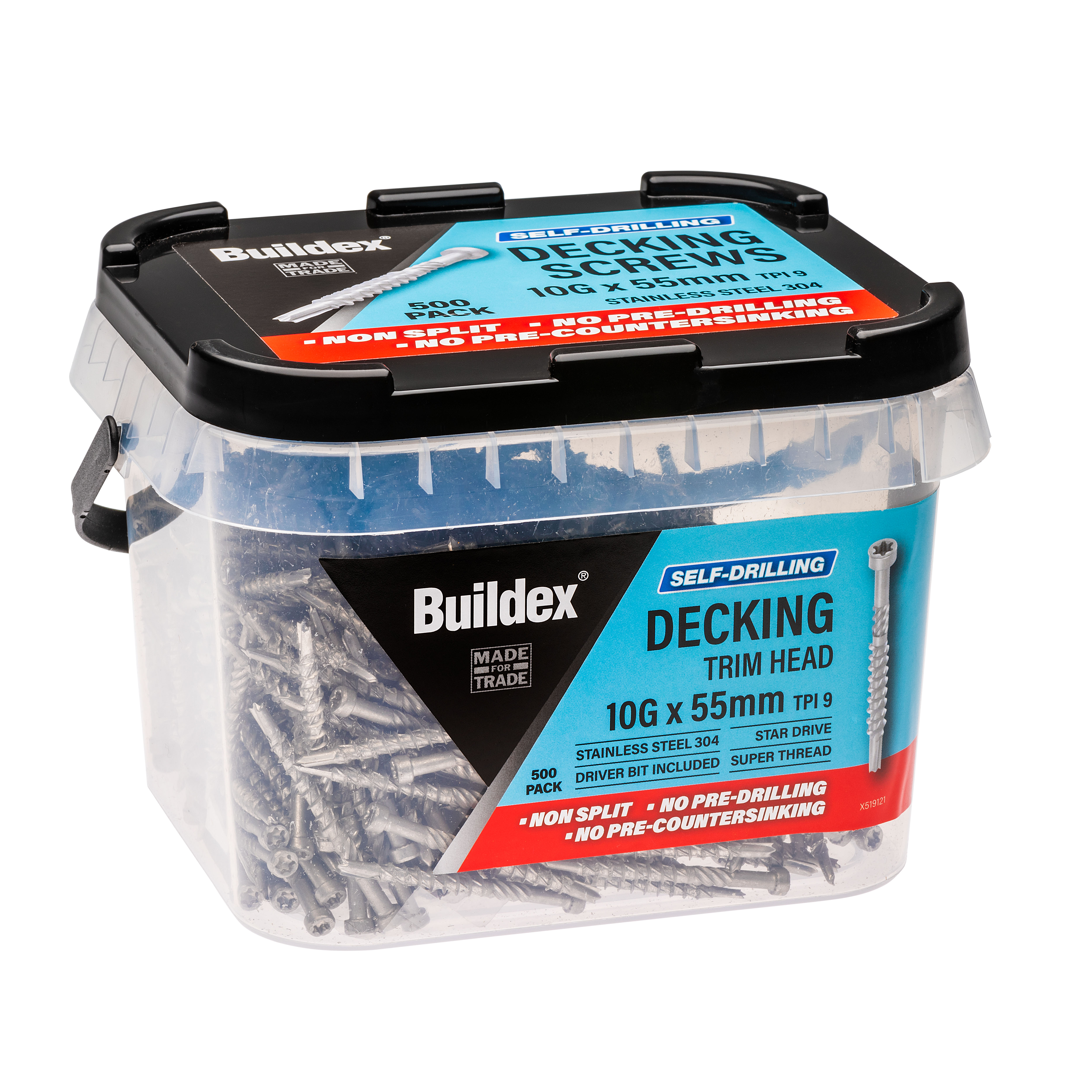Buildex® Decking Screw 10G x 55mm – Trim Head – Stainless Steel 304 – Pack of 500