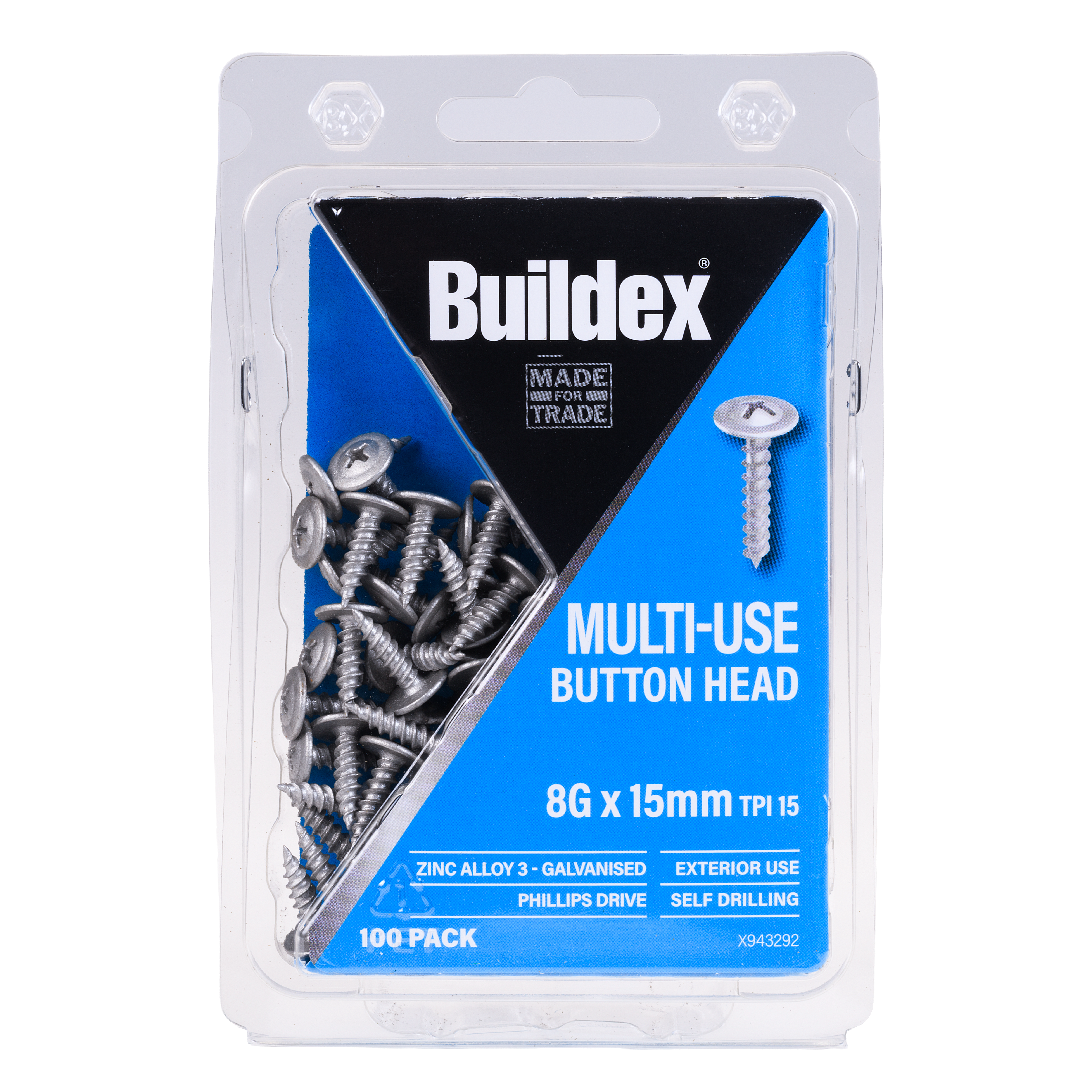 Buildex® Multi-Use Screws 8G x 15mm – Button Head – Galvanised – Zinc Alloy C3 – 100 Pack
