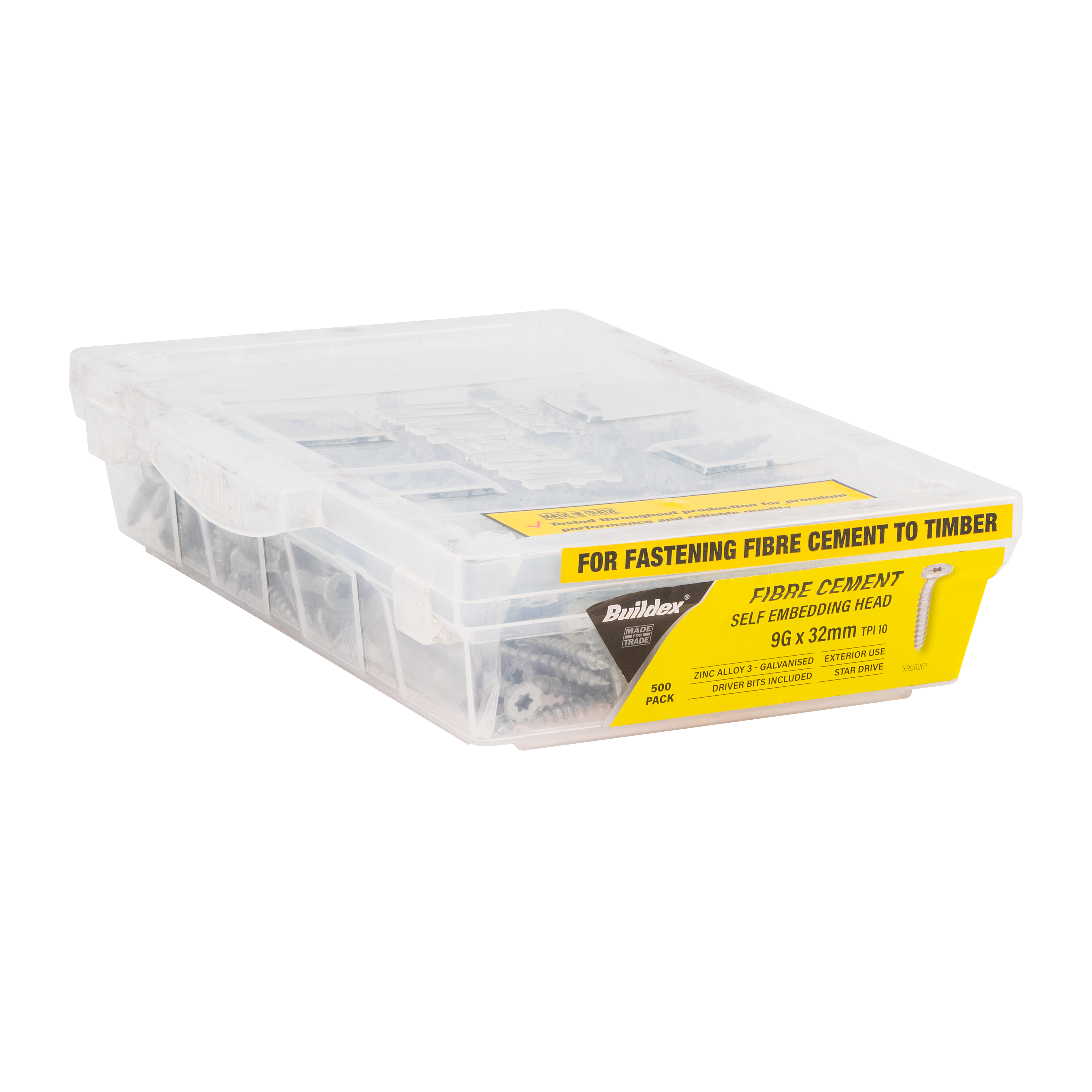 Buildex® Fibre Cement Screws 9G x 32mm – Self Embedding Head – Galvanised – Zinc Alloy C3 – 500 Pack